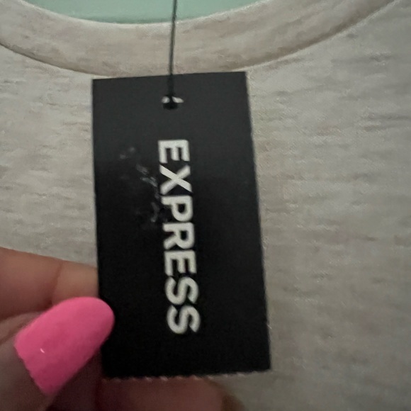 068 Express Soft Twist Front Sleeveless T-Shirt Dress Gray Cream Size XL - Picture 9 of 11